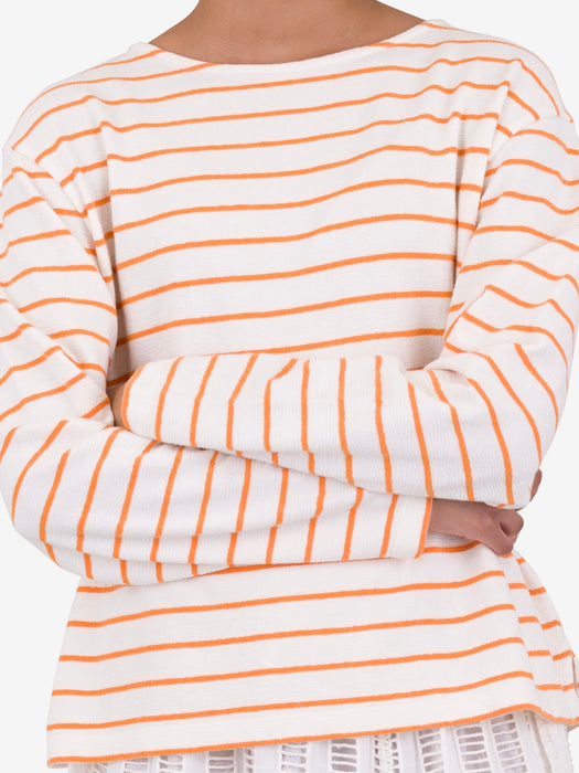 Folk Women Boat Neck Tee in Ecru/Orange