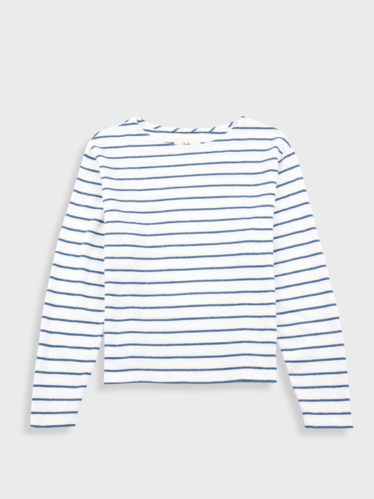 Folk Women Boat Neck Tee in Off White / Soft Blue