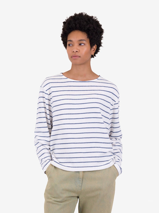 Folk Women Boat Neck Tee in Off White / Soft Blue