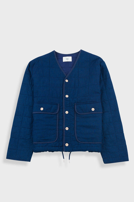 Folk Men Lightweight Liner Jacket in Indigo Microcheck