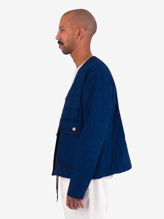 Folk Men Lightweight Liner Jacket in Indigo Microcheck