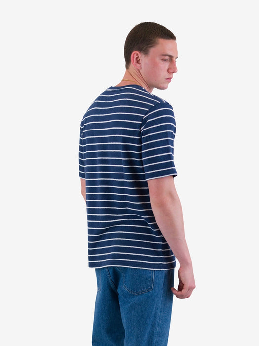 Folk Men Textured Stripe T-shirt in Soft Navy / Ecru