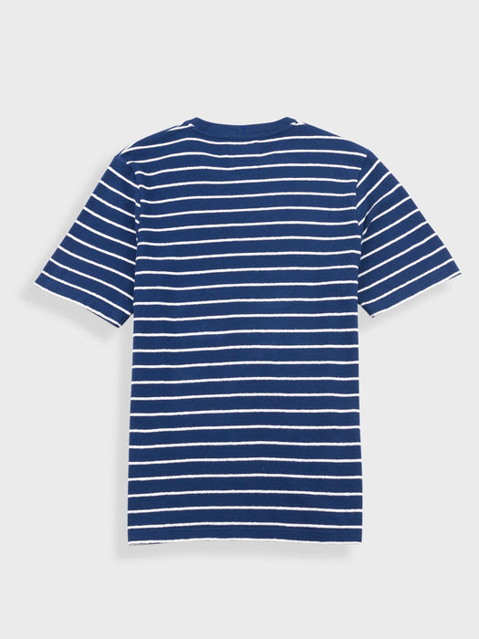 Folk Men Textured Stripe T-shirt in Soft Navy / Ecru