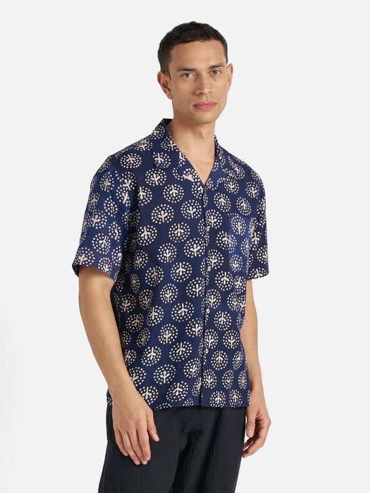 Universal Works Road Shirt in Navy Magic Circle Print