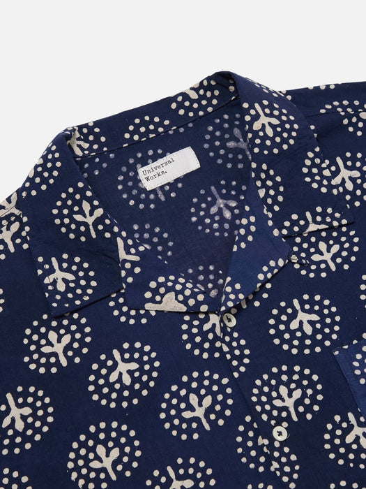 Universal Works Road Shirt in Navy Magic Circle Print