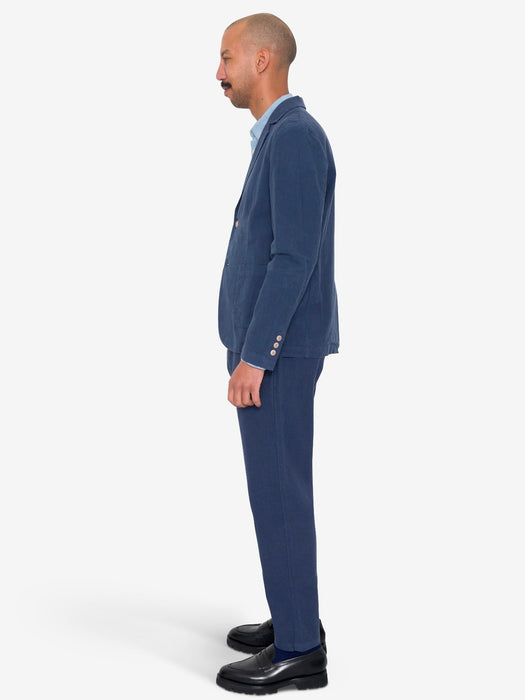 Folk Men Cotton Linen Blazer in Soft Navy