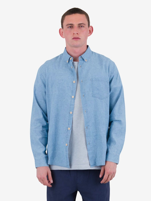 Folk Men Relaxed Fit Shirt in Indigo Microcheck