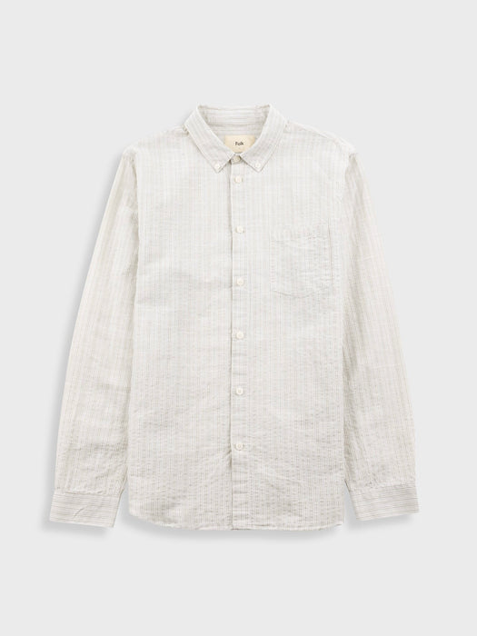 Folk Men Relaxed Fit Shirt in Sage Microstripe Slub