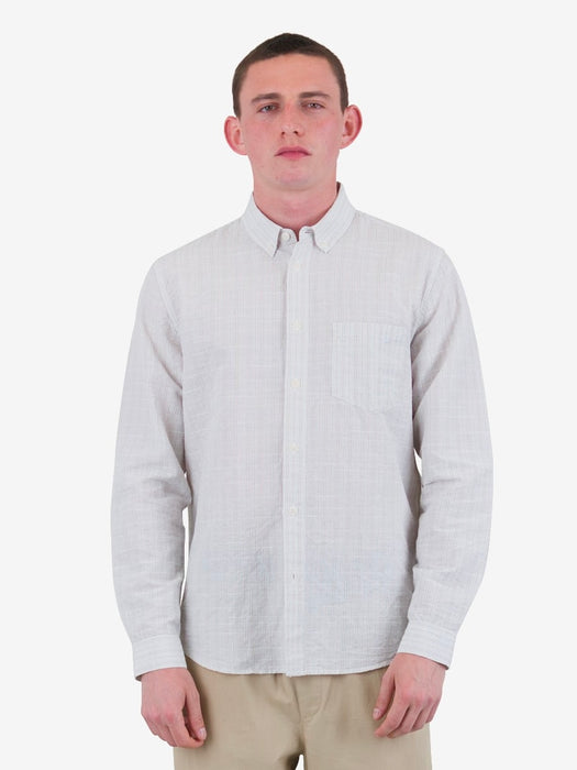 Folk Men Relaxed Fit Shirt in Sage Microstripe Slub