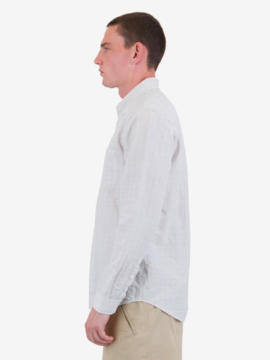 Folk Men Relaxed Fit Shirt in Sage Microstripe Slub