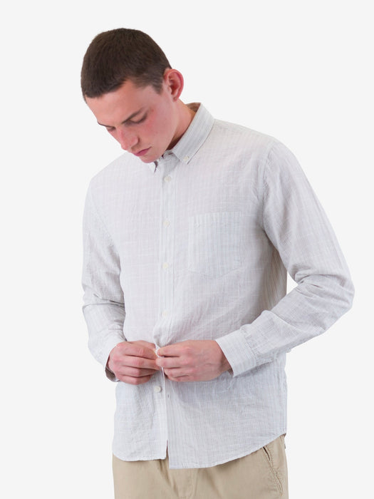 Folk Men Relaxed Fit Shirt in Sage Microstripe Slub