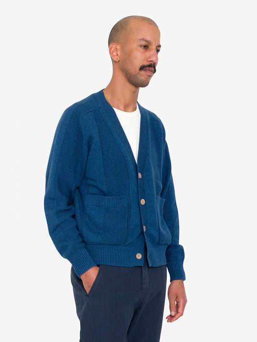 Folk Men Saddle Cardigan in Navy Mix