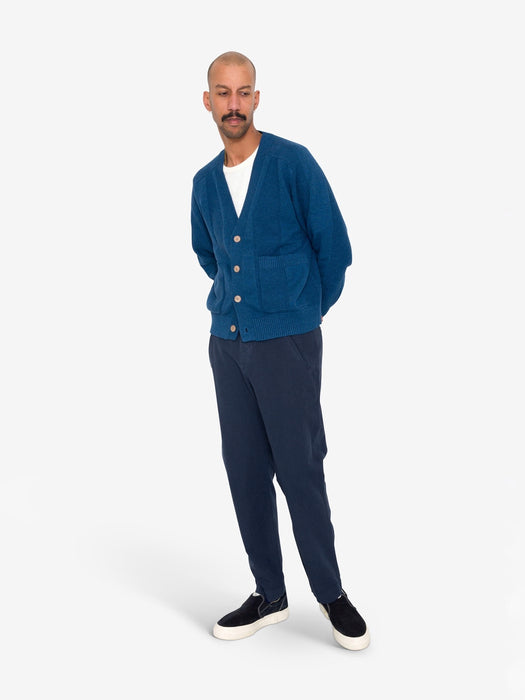 Folk Men Saddle Cardigan in Navy Mix