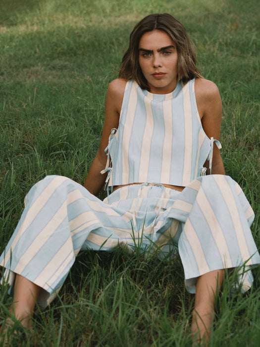 The Tiny Big Sister Wide Retro Stripes Top in Blue / Yellow