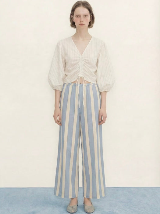 The Tiny Big Sister Wide Retro Stripes Pants in Blue / Yellow