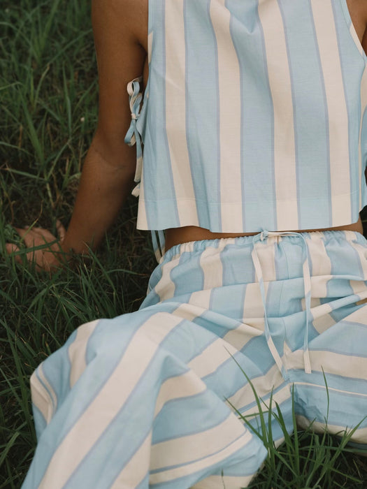 The Tiny Big Sister Wide Retro Stripes Pants in Blue / Yellow