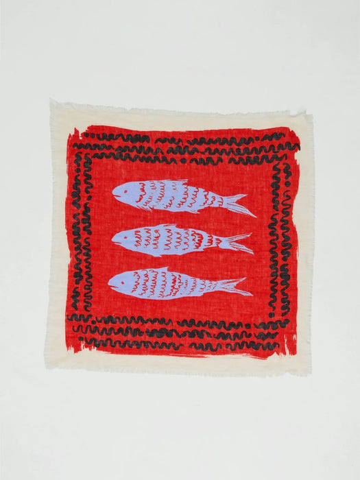 Toast Market Fish Linen Bandana in Poppy