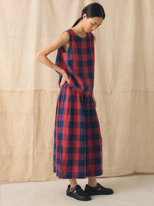 Toast Gingham Check Skirt in Raspberry / Blue