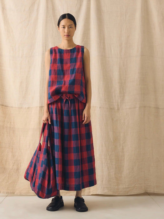 Toast Gingham Check Skirt in Raspberry / Blue