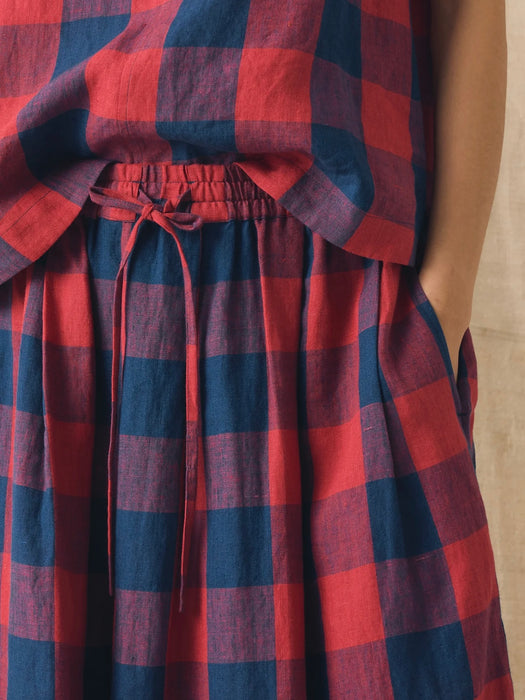 Toast Gingham Check Skirt in Raspberry / Blue