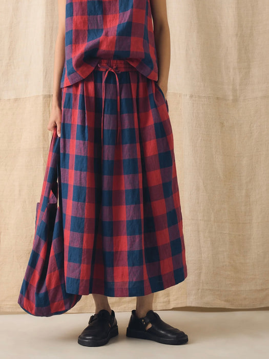 Toast Gingham Check Skirt in Raspberry / Blue
