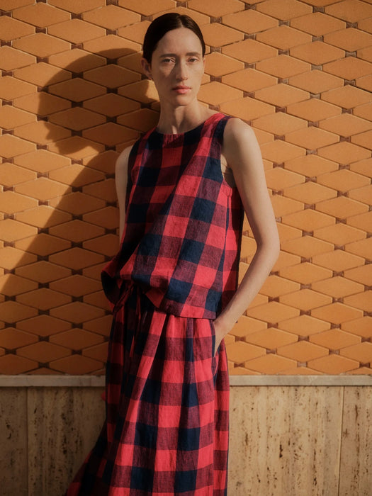Toast Gingham Check Tank in Raspberry / Blue