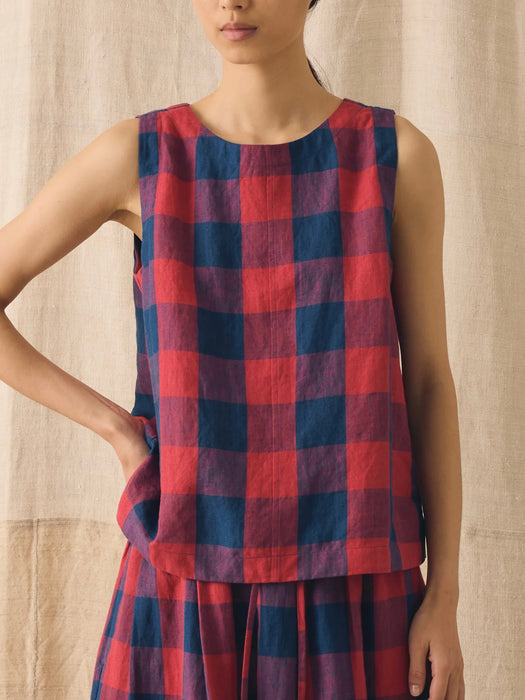Toast Gingham Check Tank in Raspberry / Blue