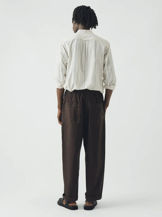 Toast Men Jasper Irregular Stripe Collarless Shirt in Ecru/Cobalt