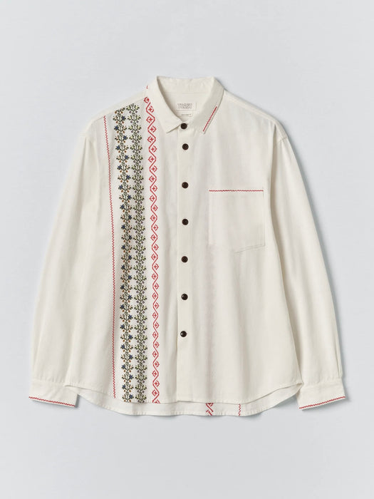 Toast Men Embroidered Cross Stitch Shirt in Ecru