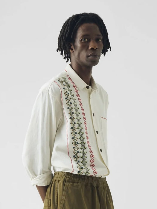 Toast Men Embroidered Cross Stitch Shirt in Ecru