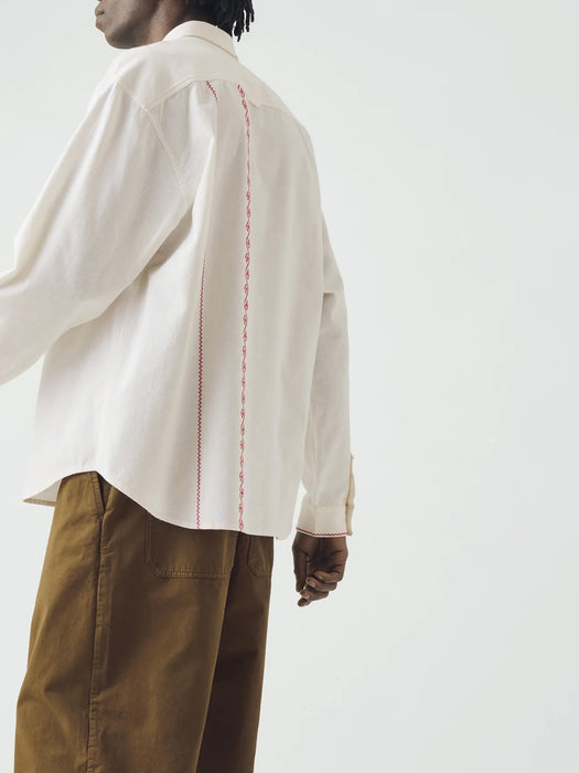 Toast Men Embroidered Cross Stitch Shirt in Ecru