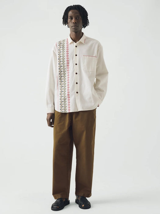 Toast Men Embroidered Cross Stitch Shirt in Ecru