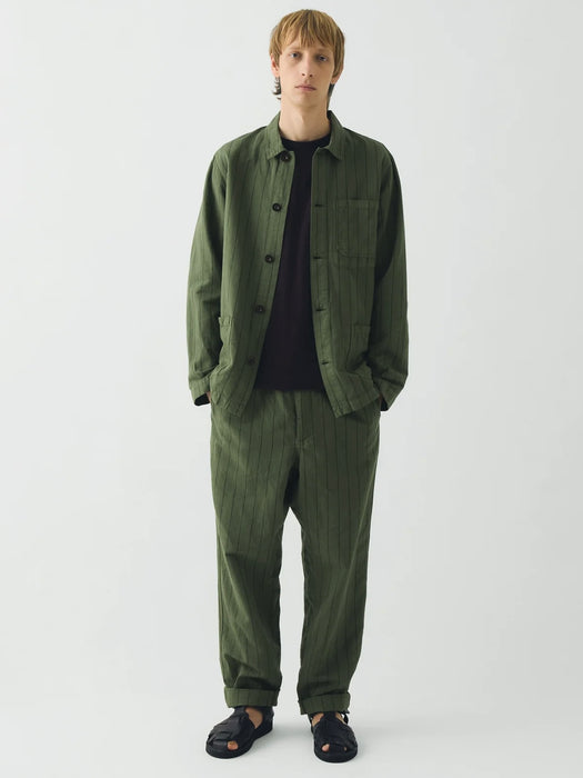 Toast Men Overdyed Stripe Trousers  in Basil