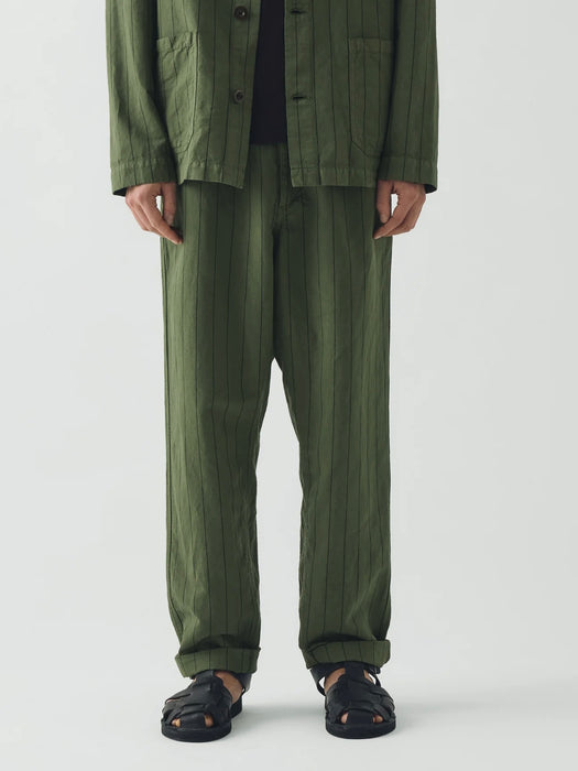 Toast Men Overdyed Stripe Trousers  in Basil