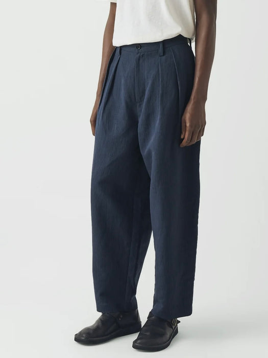 Toast Men Caspar Double Pleat Trousers in Navy/Fawn Stripe