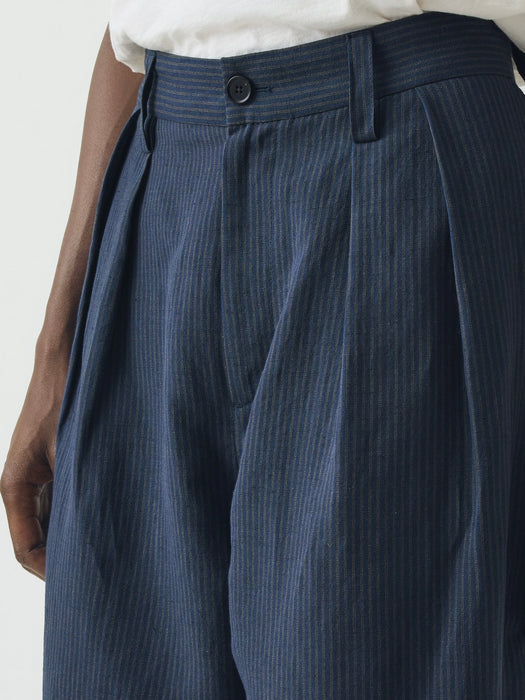 Toast Men Caspar Double Pleat Trousers in Navy/Fawn Stripe