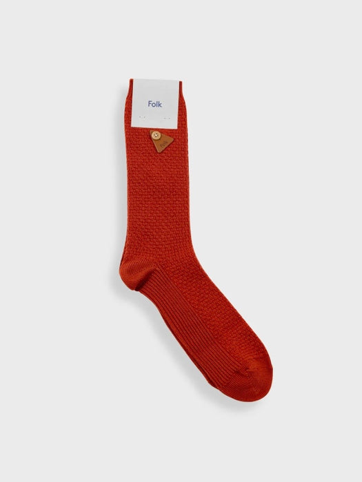 Folk Men Waffle Socks in Red Oxide Mix