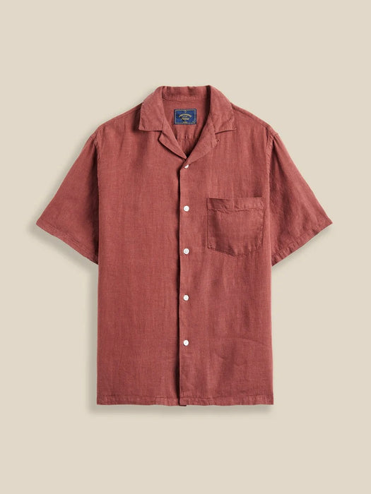 Portuguese Flannel Camp Collar Linen Shirt in Bordeaux