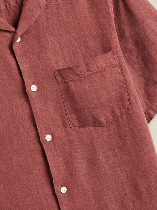 Portuguese Flannel Camp Collar Linen Shirt in Bordeaux