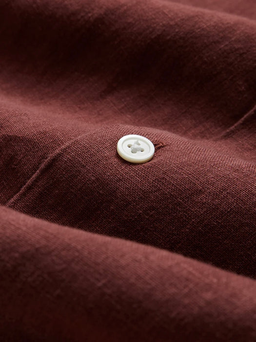 Portuguese Flannel Camp Collar Linen Shirt in Bordeaux