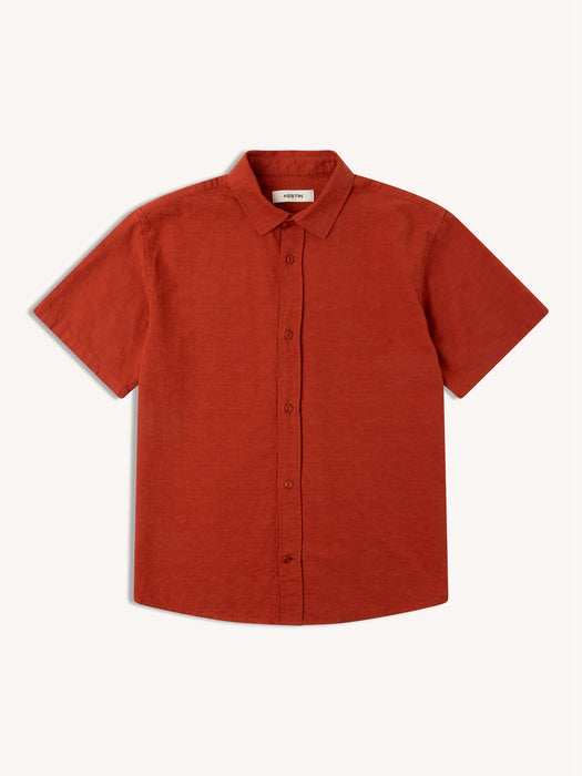 Kestin Ferness Oversized Shirt in Rusted Red Slub