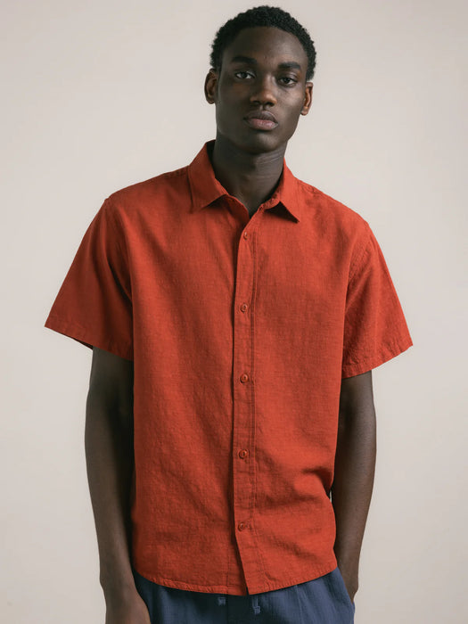 Kestin Ferness Oversized Shirt in Rusted Red Slub