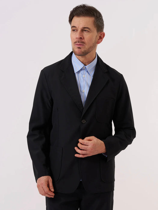 Universal Works Two Button Jacket in Black Tropical