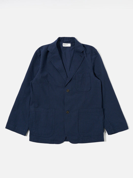 Universal Works Two Button Jacket in Navy Derby Stripe
