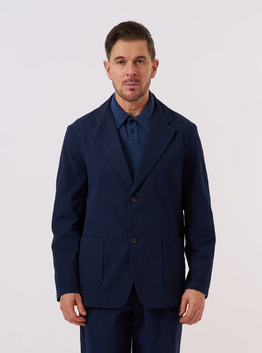 Universal Works Two Button Jacket in Navy Derby Stripe