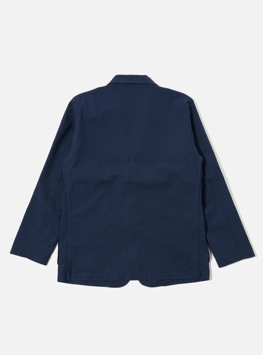 Universal Works Two Button Jacket in Navy Derby Stripe