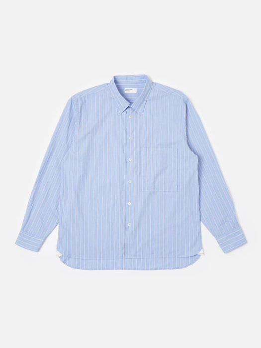 Universal Works Square Pocket Shirt in Blue MC Stripe
