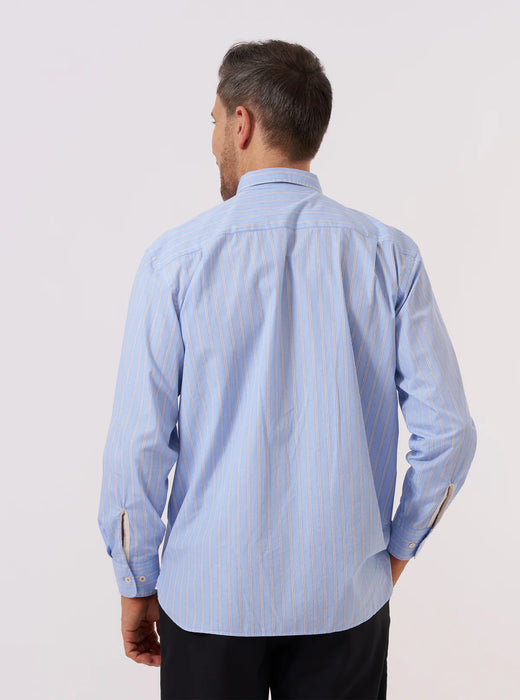 Universal Works Square Pocket Shirt in Blue MC Stripe