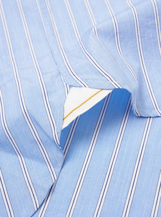 Universal Works Square Pocket Shirt in Blue MC Stripe