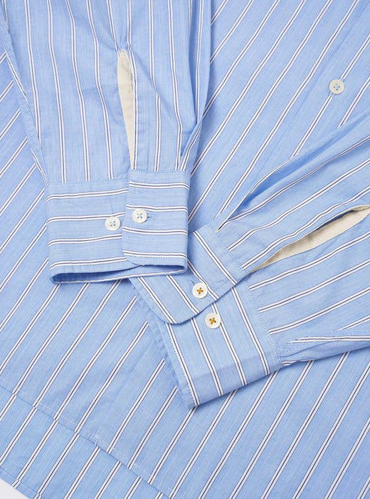 Universal Works Square Pocket Shirt in Blue MC Stripe